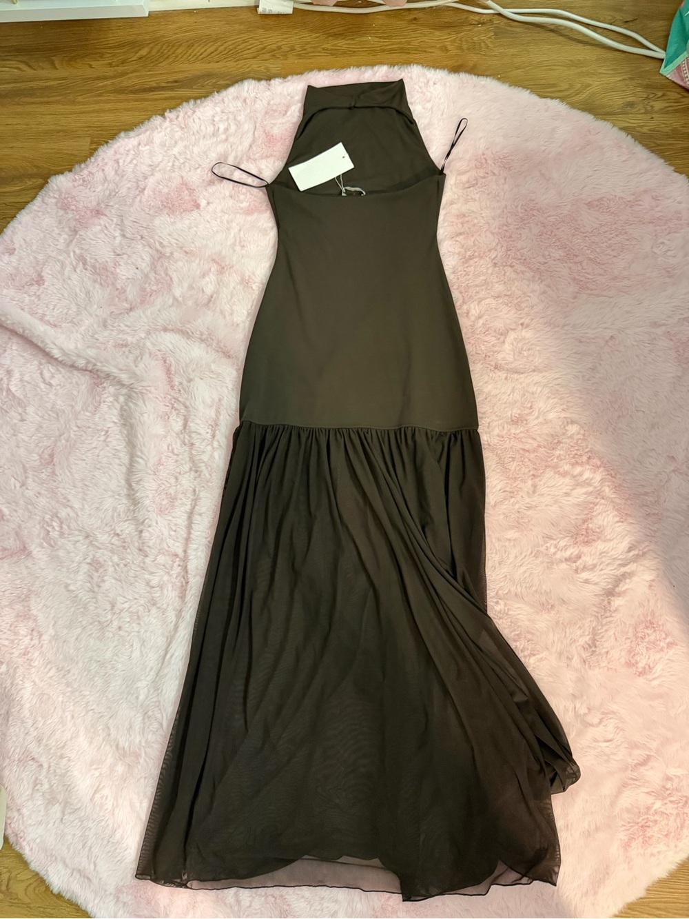 Zara Dark Brown Halter Maxi Dress with Sheer Skirt - Picture 14 of 14